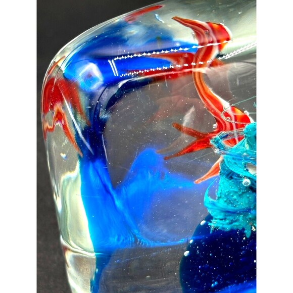 Art Glass Aquarium Fish Square Paperweight HandBlown Hand Crafted Underwater Duo - Picture 8 of 16